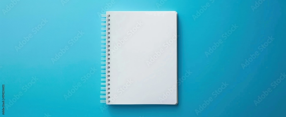 Poster a blank notebook with a spiral binding on a blue background