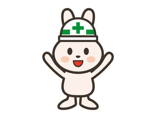 バンザイをして喜ぶ工事現場のうさぎさんイラスト