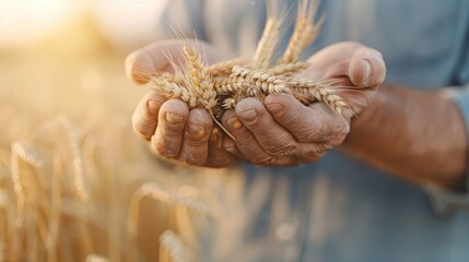 A farmer's hands holding wheat, symbolizing the agricultural sector's contribution to the upturn.