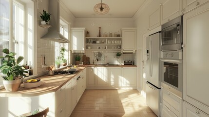 Bright and Modern White Kitchen with Sunlight and Plants