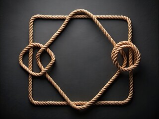 A minimalist composition featuring a rope with geometric lines and shapes on a black background, providing ample space for text or design elements.