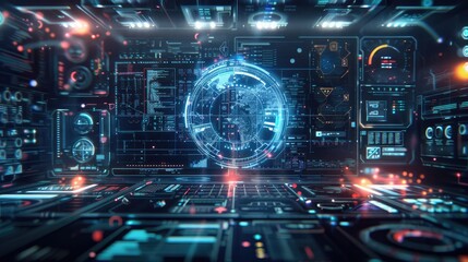 Futuristic Control Center with Holographic Interface