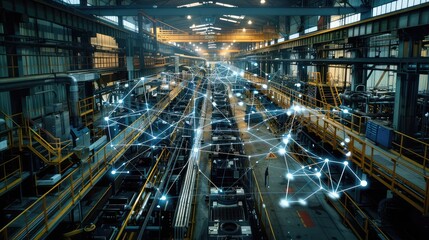 Futuristic Smart Factory with Digital Network Connections