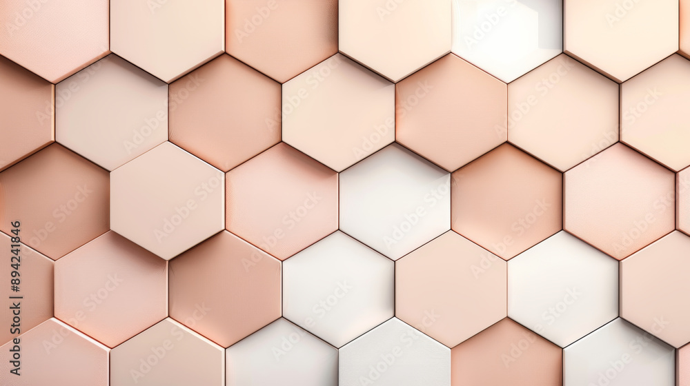 Poster elegant abstract hexagonal geometric pattern of peach and white tones. minimalist 3d honeycomb textu