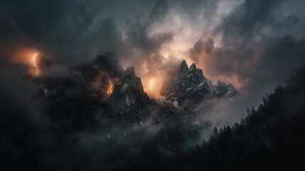 Naklejka premium Captivating Dutch Angle Shot of Stormy Mountain Landscape - High Fidelity V2-4x