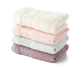 Stacked Cotton Towels isolated on White Background