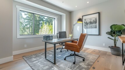 Fototapeta premium Modern Office Interior with Natural Light and Stylish Décor