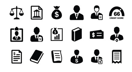 Finance elements icon set various financial concepts money banking credit score, income wealth expense tax