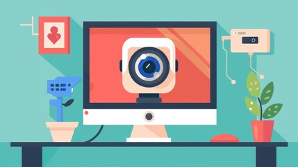 Modern Workspace with Computer and Camera Setup for Photography Enthusiasts