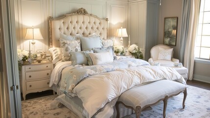 Serene Elegant Bedroom Design Featuring Luxurious Textiles and Soothing Colors