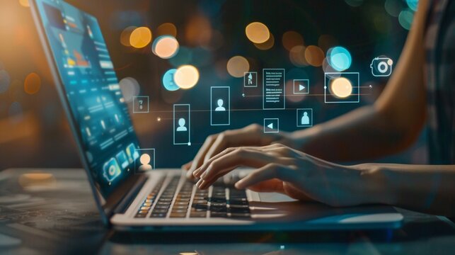 A digital marketer analyzing social media metrics on a laptop