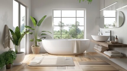 Serene Modern Bathroom Design with Luxurious Freestanding Bathtub
