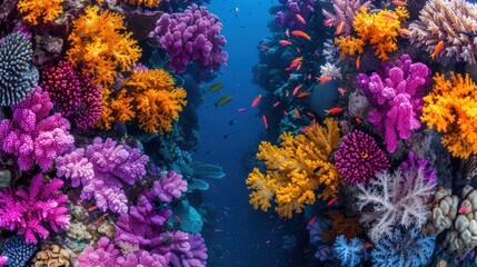 Vibrant Coral Reef Teeming with Life - Aerial View of Colorful Underwater Ecosystem