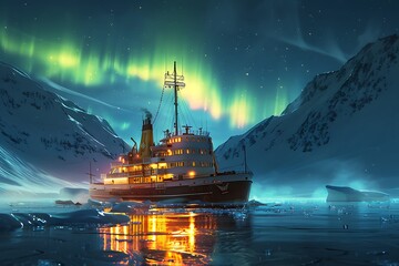 Ship Under the Northern Lights