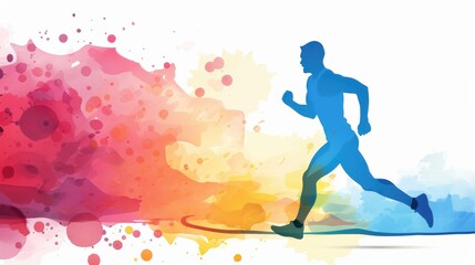Vibrant watercolor artwork of an athlete in action, showcasing dynamic energy and fluid motion against a clean white backdrop.