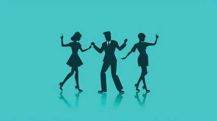 Obraz premium Vibrant horizontal banner showcasing dynamic silhouettes of people dancing, exuding energy and movement in any event.