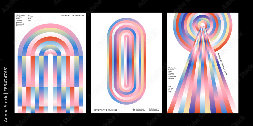 Poster geometric bold line colorful gradient graphic design artwork - orbital circle square pattern dynamic
