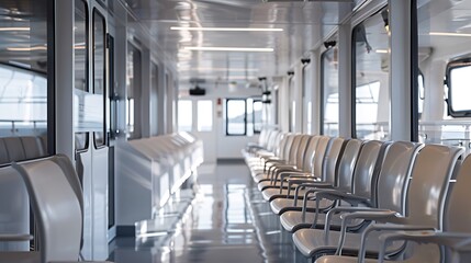 Fototapeta premium Empty Seats Awaiting Passengers on a Modern Ferry