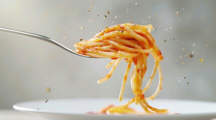 Levitating Fork with Spaghetti, in pastel colors