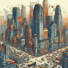 116 31. Pixelscape Abstract City Drawing_ An abstract city drawi
