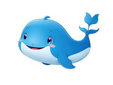 recommend clip art: Cartoon blue whale, smiling and cute, isolated transparent background.