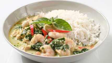 Delicious Creamy Seafood Curry Served with Jasmine Rice