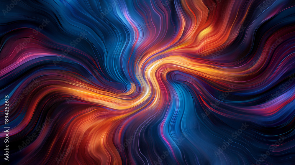 Poster a vibrant and mesmerizing abstract pattern. it features swirling lines of varying colors, predominan