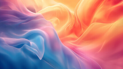 Obraz premium A vibrant gradient of colors transitioning from orange to blue. The colors appear to be blurred, creating a soft, dreamy effect. The gradient seems to be spread out uniformly across the image
