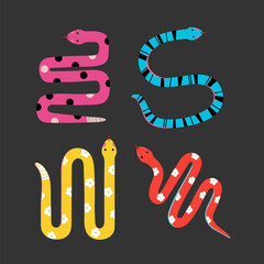 Cute colourful snakes. Reptile animal cartoon character. -Vector