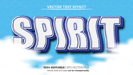 3D Text effect spirit vector editable on cloud background