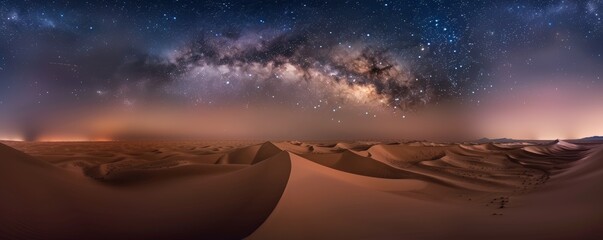 Serene Desert Dunes under a Celestial Night Sky with Copy Space for Text