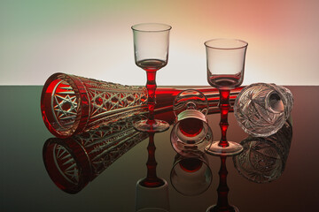 Still life with red and transparent crystal