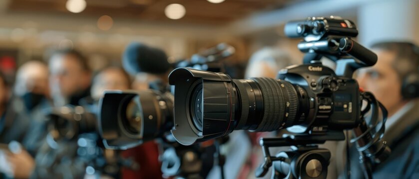 Press conference with politicians addressing the media