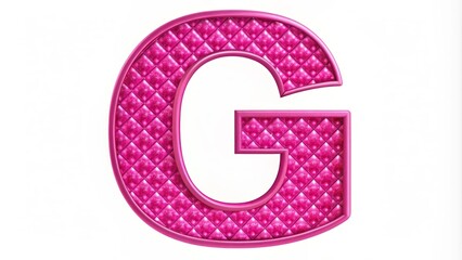 Vibrant pink uppercase letter G adorned with intricate diamond pattern, set against a clean white background, exuding luxury and sophistication.