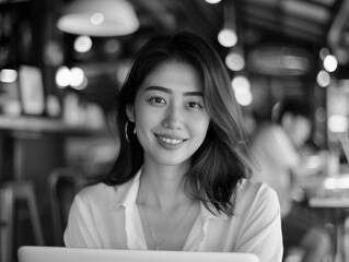 Fototapeta premium Woman smiling at camera in modern office setting