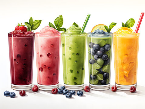 sweet fruity yogurt ice smoothie clipart on white background.