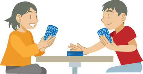 カードゲームを楽しむ子供たちのイラスト