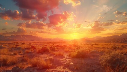 a beautiful sunset over the desert, cinematic, photo realistic