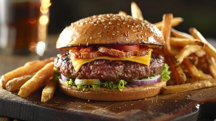 Gourmet Burger with Crispy Fries: A Delicious Culinary Experience