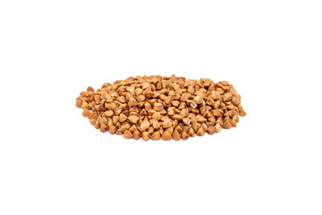 Buckwheat seeds pile side view isolated on white background