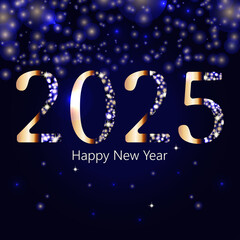 Happy New Year 2025 background with glittering stars. 