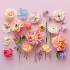 Celebrate International Women's Day on March 8th with a beautiful greeting card featuring a variety of flowers arranged on a soft pink backdrop.