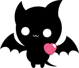 Obraz premium Adorable cartoon bat blows vibrant pink bubble gum. 