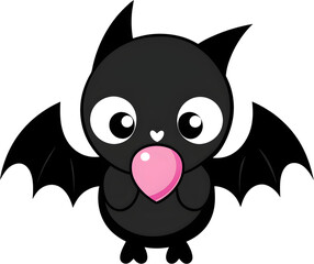 Obraz premium Adorable cartoon bat blows vibrant pink bubble gum. 