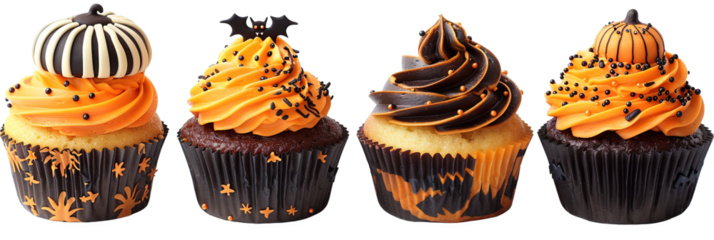 Halloween themed cupcakes with colorful frosting festive treats transparent background