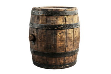 Obraz premium Weathered wooden barrel Refers to an adventure story. Isolated on a white background.