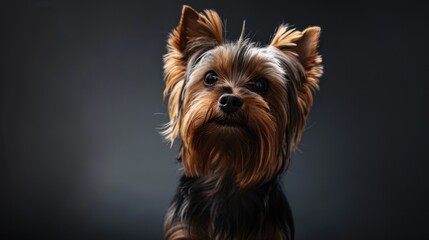 Fototapeta premium A young YYorkshire Terrier puppy with a focused gaze.
