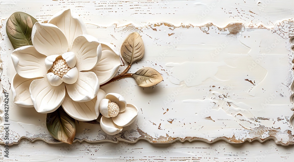 Wall mural white flowers on table