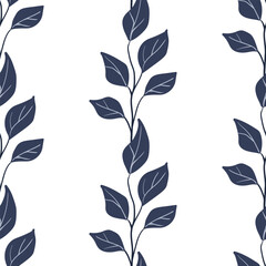 Botanical seamless pattern. Simple Plant. Simple autumn branches, plant. White background. Ornament in Scandinavian style for wrapping paper, textiles.