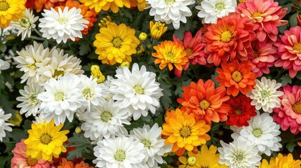 Big white, orange, and yellow mums